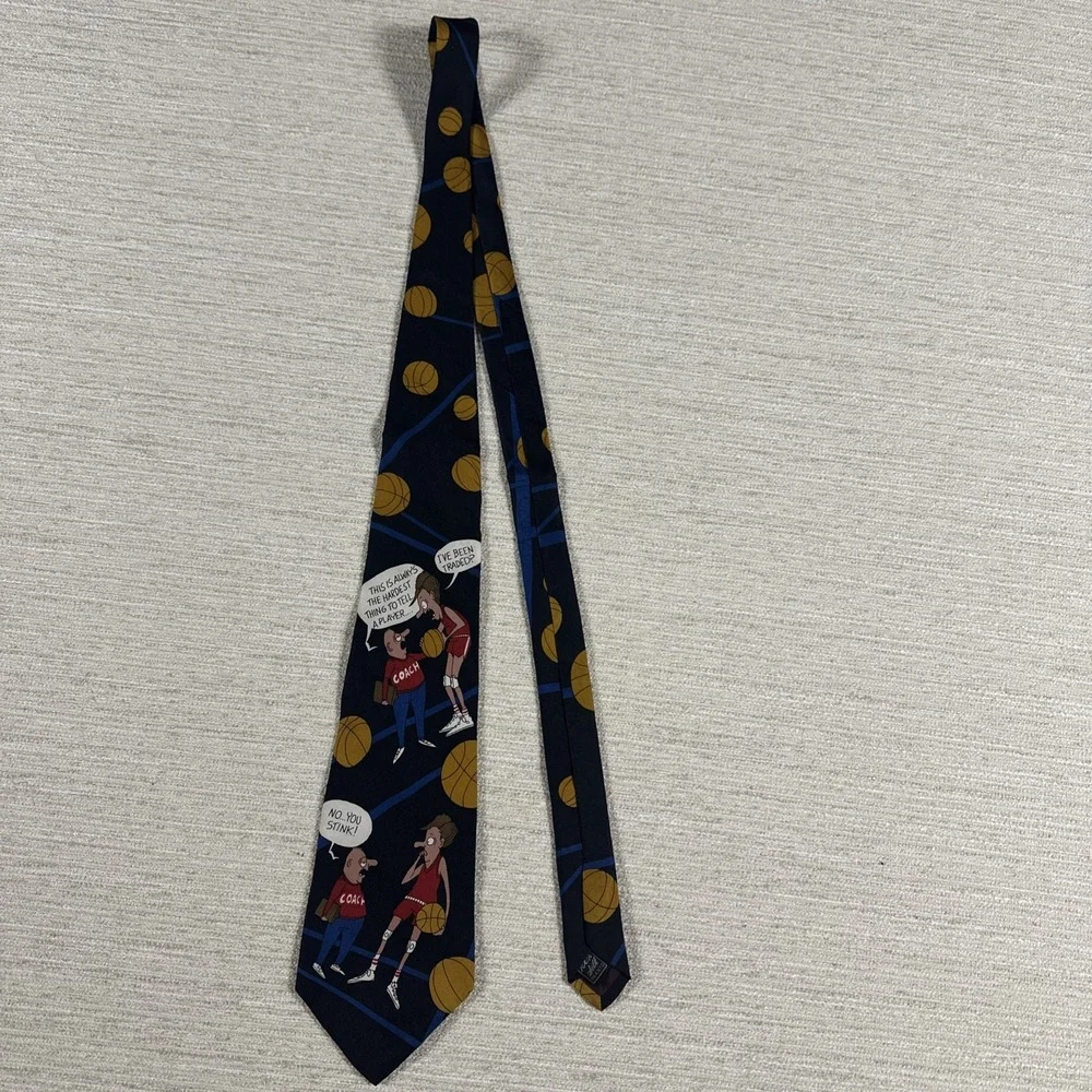 Richard Torrey Basketball Coach Novelty Tie Funny Sports Cartoon Silk